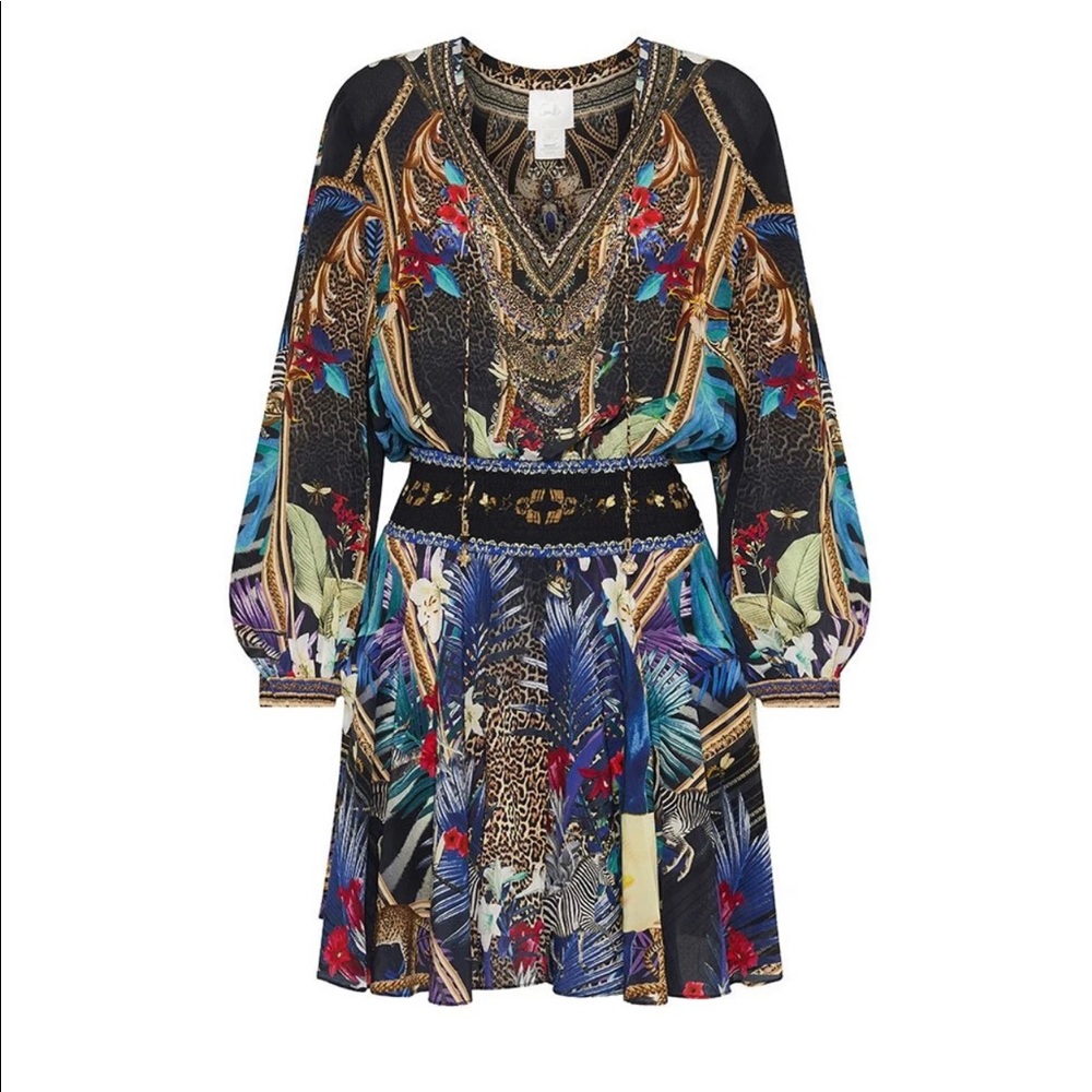 Camilla Shirred Relaxed Rainbow Room Dress 100% Silk